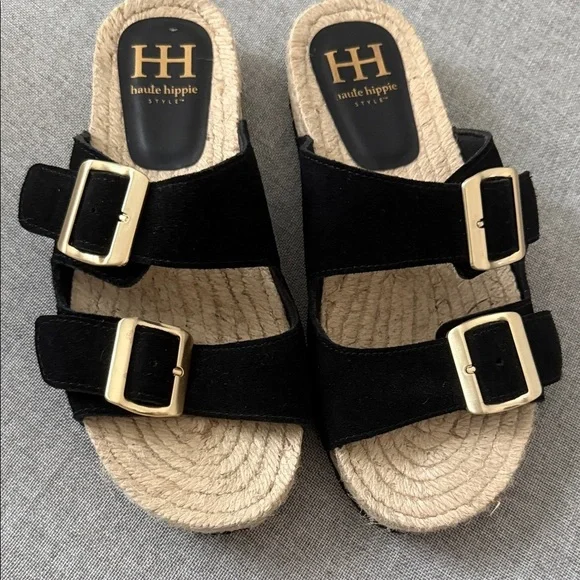 Haute Hippie Black Sandals with Gold Accents nwot - Picture 3 of 6